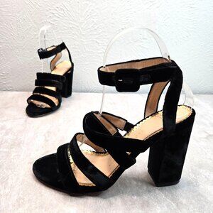 Charlotte Olympia Block Heeled Sandals 6 Black Velvet Whimsygoth High Heel Shoes